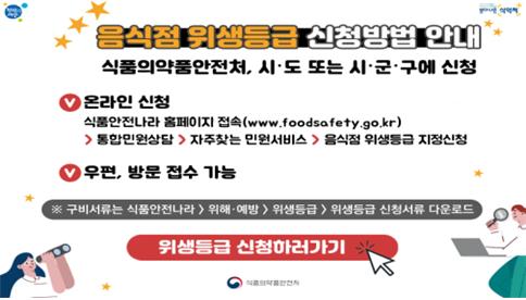 음식점 위생등급 지정 및 운영관리 규정 일부 개정고시